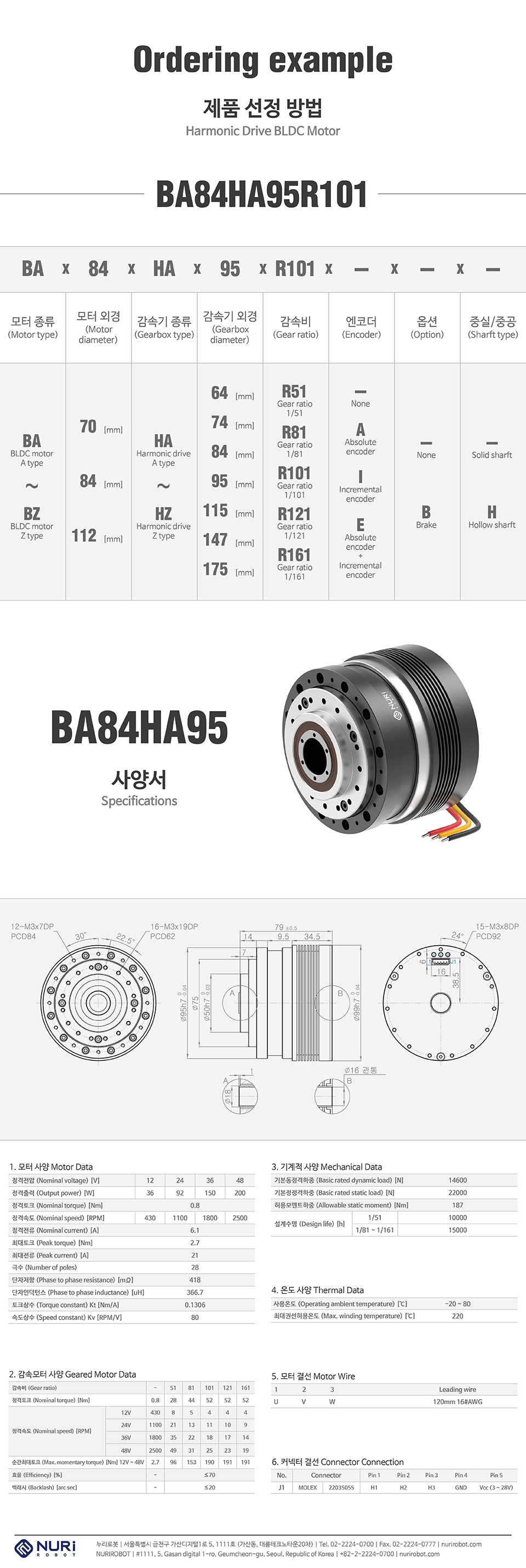 NuriRobot Harmonic Drive BLDC Motor BA84HA95
