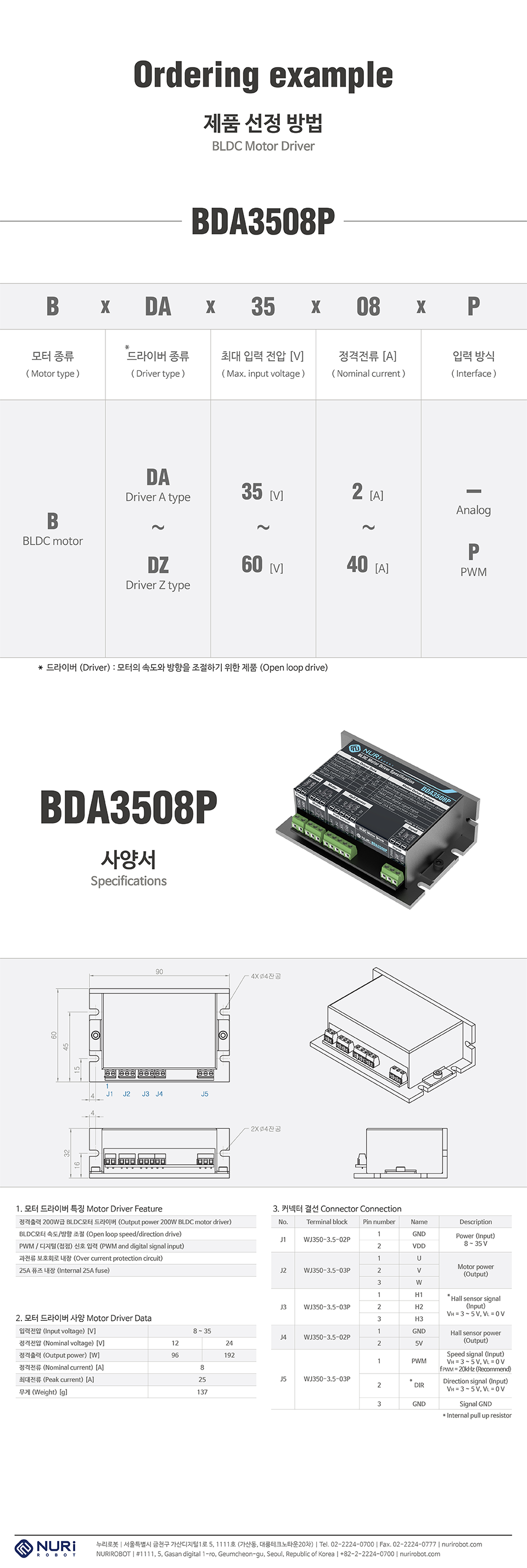 NuriRobot BLDC Motor Driver PWM Input BDA3508P