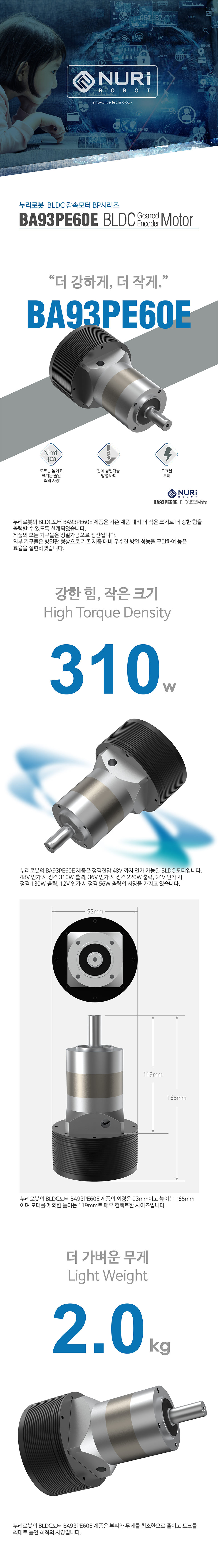 Nuri Robot Planetary Gear BLDC Motor Encoder BA93PY60E