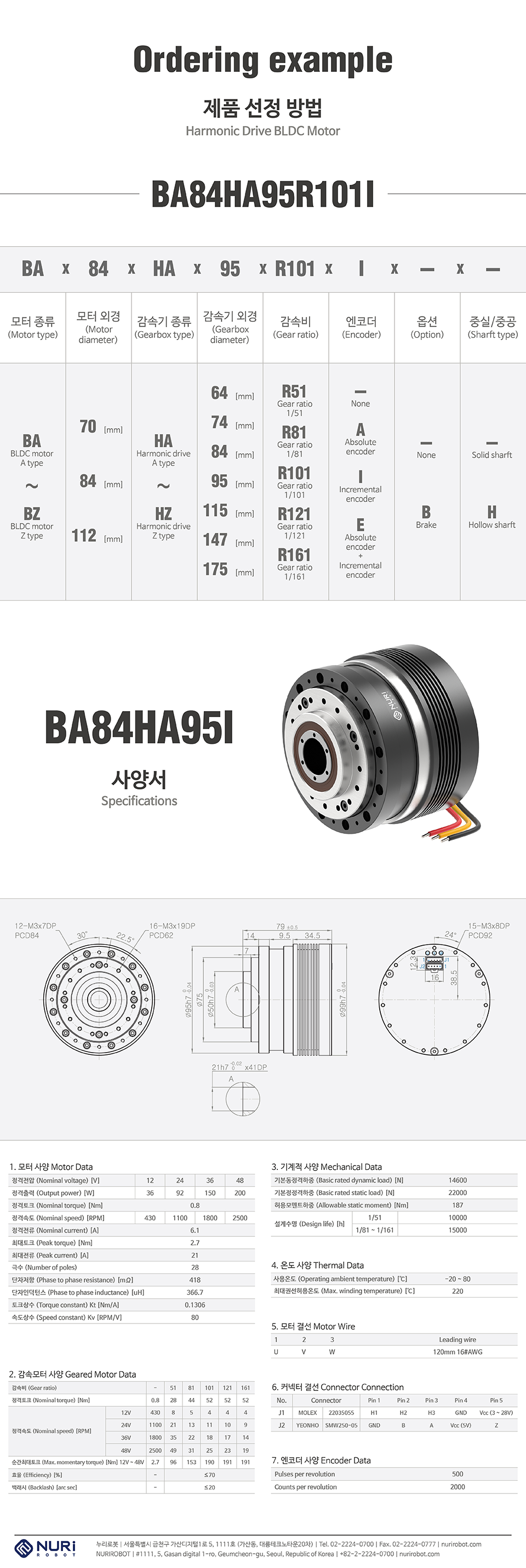 NuriRobot Harmonic Drive BLDC Motor Encoder BA84HA95I